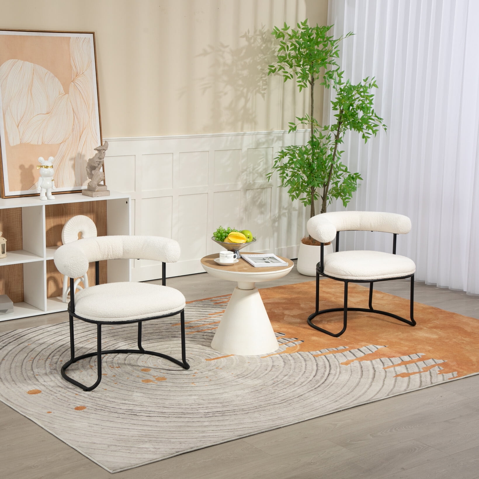 Dining Chairs Set of 2,Mid-Century Modern Boucle Chairs with Curved ...