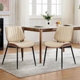 thumbnail image 1 of Dining Chairs Set of 2, Mid-Century Modern Upholstered Retro PU Leather Kitchen Chairs with Walnut Bentwood Back and Metal Legs Adjustable Feet for Kitchen Dining Room, Beige Shell Strips, 1 of 7