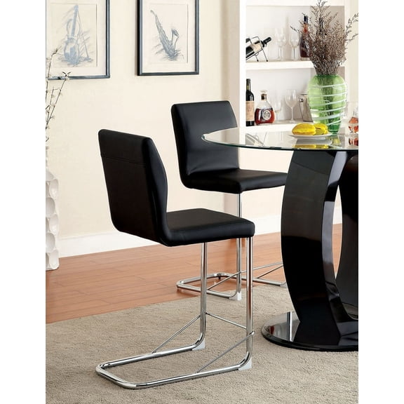 Dining Chairs Set of 2, Modern Counter Height Bar Stools, Faux Leather Barstool with Back and Metal Leg, Armless Dining Chairs for Kitchen Island Pub Living Room, Black