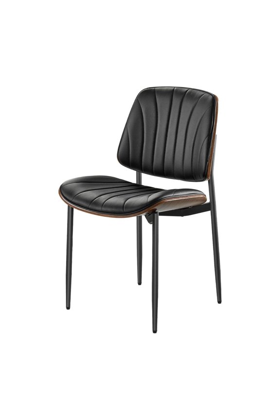 Dining Chairs Set of 2, Modern Leather Kitchen Side Chairs with Metal Legs, Black PU Upholstered Dining Room Chairs for Home & Office, Mid-Century Style