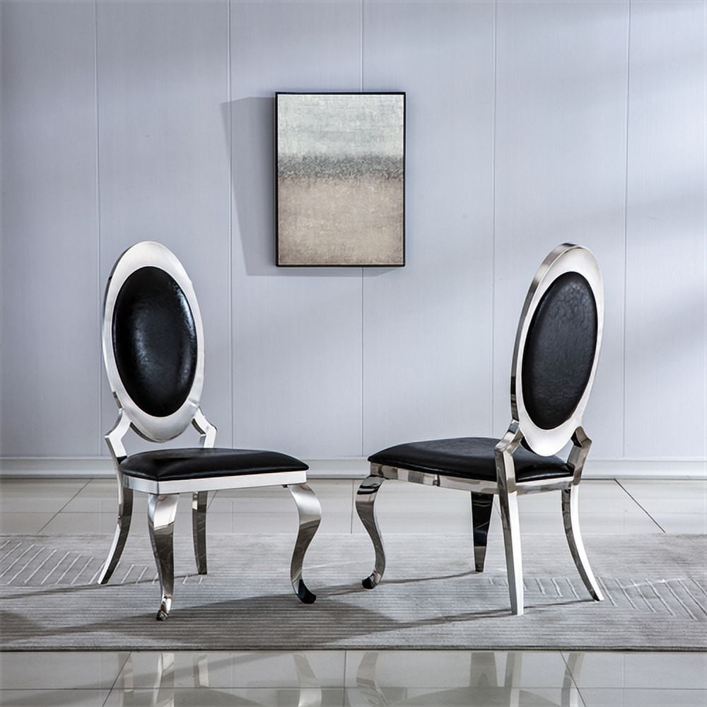 Dining Chairs Set of 2 Modern Leatherette Upholstered Dining Chairs with Oval Backrest and Silver Stainless Steel Legs High Back Side Chairs Reception Chair for Living Room Kitchen Black Silver Walmar...