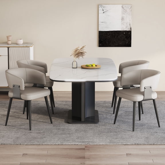 Dining Chairs Set of 4, Faux Leather Dining Room Chair with Curved Open Back for Kitchen,Living Room, Gray