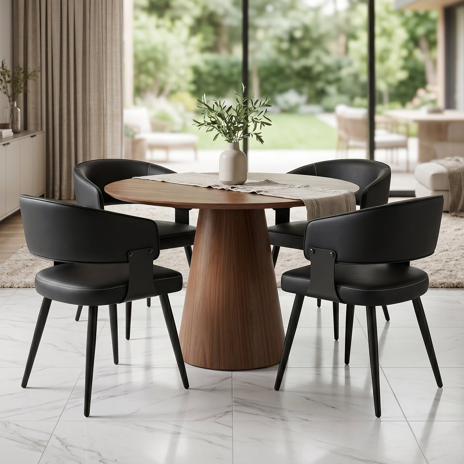 Modern Kitchen Chair Set of 4, Upholstered Faux Leather Dining Chairs with Curved Back, Easy Assembly for Dining Room Restaurant Cafe, Black