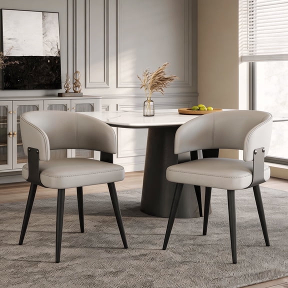 Dining Chairs Set of 2, Faux Leather Dining Room Chair with Curved Open Back for Kitchen,Living Room, Gray