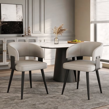 Dining Chairs Set of 2, Modern Upholstered Faux Leather Dining Room Chair, Kitchen Side Chairs, Mid Century Dinner Chair with Curved Open Back for Kitchen