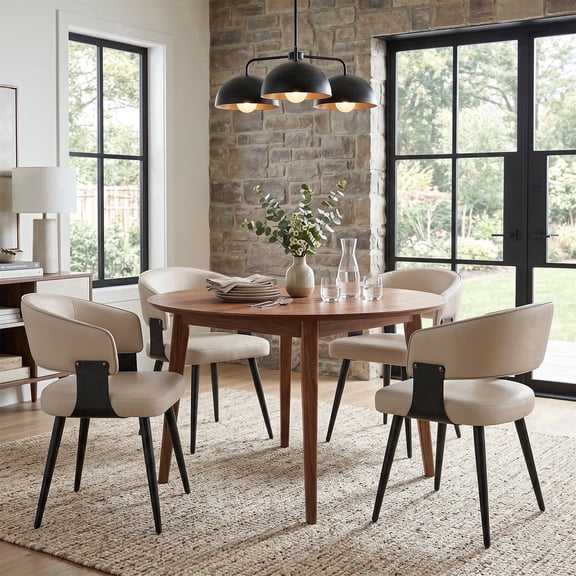 Modern Kitchen Chair Set of 4, Upholstered Faux Leather Dining Chairs with Curved Back, Easy to Clean for Dining Room Restaurant Cafe, Gray