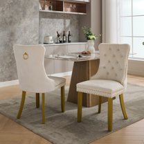 Dining Chairs Set of 2, Modern Upholstered Side Chair, High-End Tufted Solid Wood, Modern Velvet Upholstered Dining Chair, Tall Back Side Chair with Button Back Ring, Wood Legs Nailhead Trim