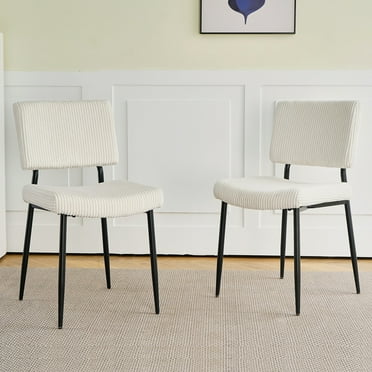 Dining Chairs Set of 2, Modern Upholstered Velvet Dining Room Chairs with Ergonomic Backrest, Side Kitchen Chairs with Black Metal Legs for Dining Room, Beige