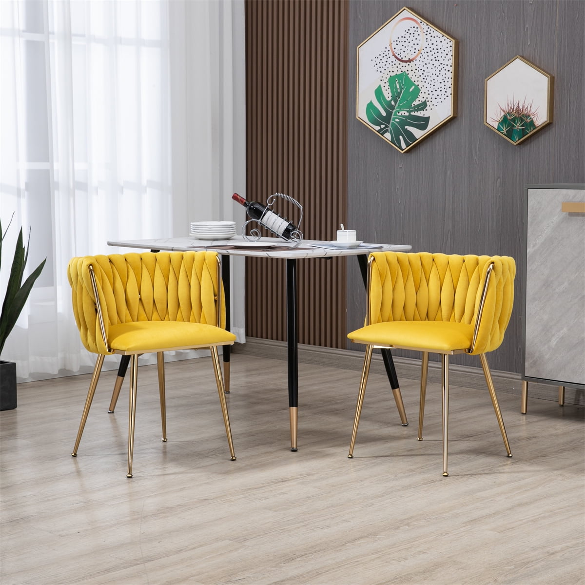 Yellow velvet discount dining room chairs