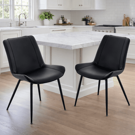 Dining Chairs Set of 2, PU Leather Armless Kitchen Chairs with Backrest, Thick Cushions, Sturdy Metal Legs, Modern Upholstered Dining Room Chairs (Black)