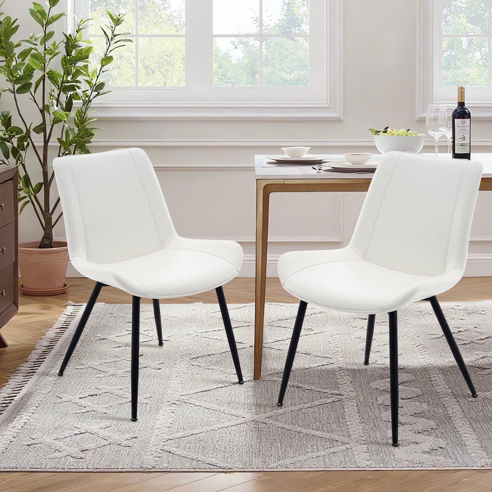 Dining Chairs Set of 2, PU Leather Armless Kitchen Chairs with Backrest ...
