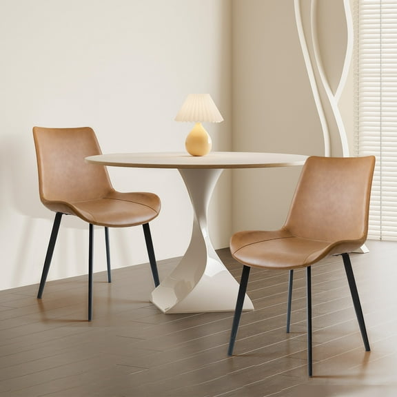 Dining Chairs Set of 2, PU Leather Kitchen Chair with Metal Legs, Modern Upholstered Dinner Chairs Indoor Dining Room Chair for Kitchen, Restaurant, Living Room