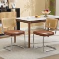 thumbnail image 1 of Dining Chairs Set of 2, PU Leather Upholstered Kitchen Chairs Dining Chairs, PAPROOS Rattan Dining Room Chairs Set with Cane Back & Stainless Steel Chrome Legs, for Kitchen Dining Room, Brown, 1 of 9