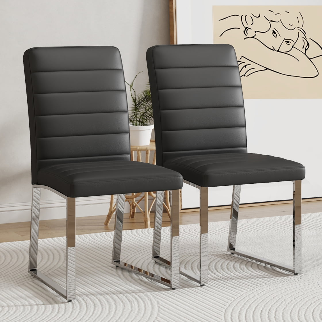 Dining Chairs Set of 2, PU Upholstered Channel Side Chairs with Thick ...