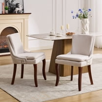 Dining Chairs Set of 2, Paproos Chenille Upholstered Dining Chairs, Modern Accent Chair with Nailhead Trim, Side Chair with Backrest and Wooden Curved Legs for Kitchen Dining Living Room, Beige