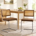 thumbnail image 1 of Dining Chairs Set of 2, PAPROOS Linen Upholstered Kitchen Chairs, Mid Century Dining Room Side Chairs Set with Cane Back and Stainless Steel Chrome Legs for Kitchen Living Room, Coffee, 1 of 10