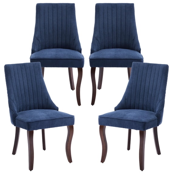 Dining Chairs Set of 4, PAPROOS Linen Upholstered Dining Chairs, Farmhouse Accent Chair Side Chair with High Backrest and Solid Wood Legs, Kitchen Chair for Dining Kitchen Living Room, Blue