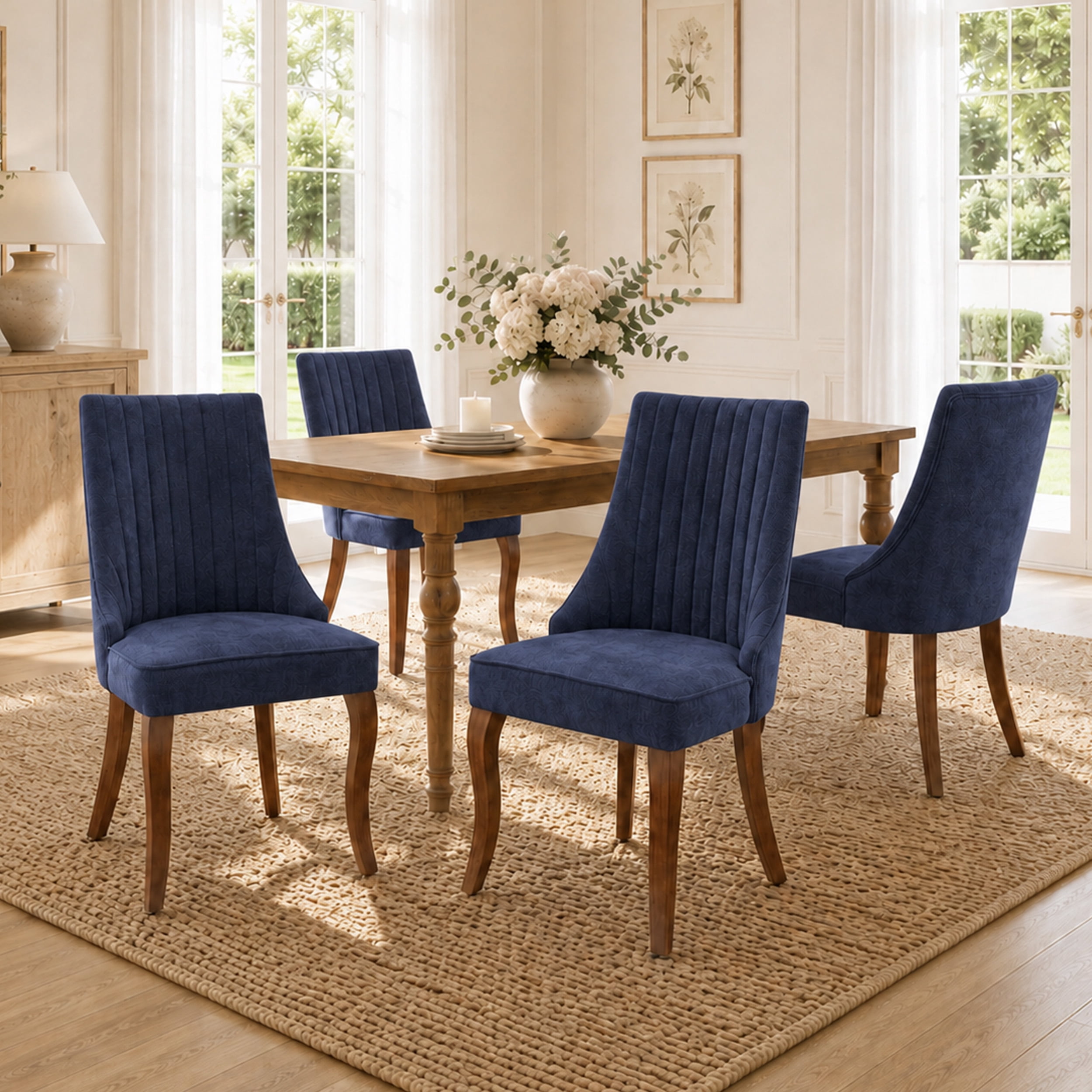 Dining Chairs Set of 4, PAPROOS Velvet Upholstered Dining Chairs, Farmhouse Accent Chair Side Chair with High Backrest and Solid Wood Legs, Kitchen Chair for Dining Kitchen Living Room, Blue