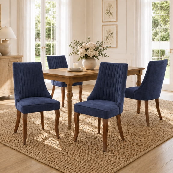 Dining Chairs Set of 4, PAPROOS Velvet Upholstered Dining Chairs, Farmhouse Accent Chair Side Chair with High Backrest and Solid Wood Legs, Kitchen Chair for Dining Kitchen Living Room, Blue