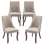 Dining Chairs Set of 4, PAPROOS Velvet Upholstered Dining Chairs, Farmhouse Accent Chair Side Chair with High Backrest and Solid Wood Legs, Kitchen Chair for Dining Kitchen Living Room, Beige
