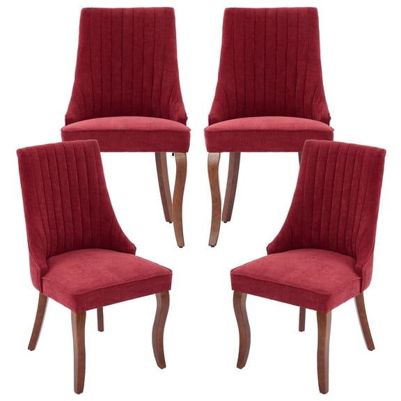Dining Chairs Set of 4, Paproos Velvet Upholstered Dining Chairs, Mid Century Accent Chair Side Chair with High Backrest and Solid Wood Legs, Kitchen Chair for Dining Kitchen Living Room, Wine Red
