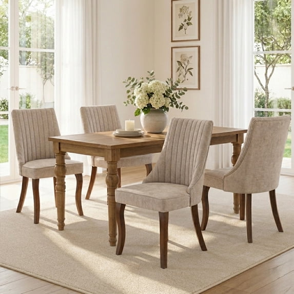 Dining Chairs Set of 4, PAPROOS Velvet Upholstered Dining Chairs, Farmhouse Accent Chair Side Chair with High Backrest and Solid Wood Legs, Kitchen Chair for Dining Kitchen Living Room, Beige