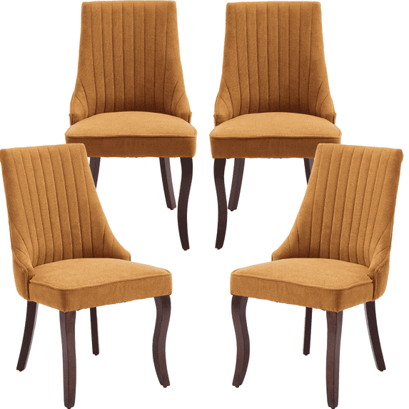 Dining Chairs Set of 4, PAPROOS Linen Upholstered Dining Chairs, Farmhouse Accent Chair Side Chair with High Backrest and Solid Wood Legs, Kitchen Chair for Dining Kitchen Living Room, Yellow