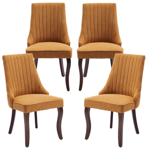 Dining Chairs Set of 4, PAPROOS Velvet Upholstered Dining Chairs, Farmhouse Accent Chair Side Chair with High Backrest and Solid Wood Legs, Kitchen Chair for Dining Kitchen Living Room, Yellow