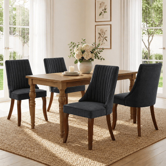 Dining Chairs Set of 4, PAPROOS Velvet Upholstered Dining Chairs, Farmhouse Accent Chair Side Chair with High Backrest and Solid Wood Legs, Kitchen Chair for Dining Kitchen Living Room, Black