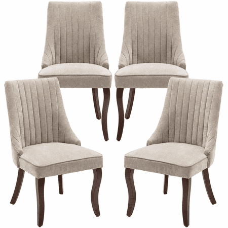 Dining Chairs Set of 4, PAPROOS Velvet Upholstered Dining Chairs, Farmhouse Accent Chair Side Chair with High Backrest and Solid Wood Legs, Kitchen Chair for Dining Kitchen Living Room, Beige