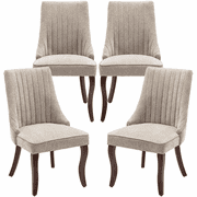 Dining Chairs Set of 4, PAPROOS Velvet Upholstered Dining Chairs, Farmhouse Accent Chair Side Chair with High Backrest and Solid Wood Legs, Kitchen Chair for Dining Kitchen Living Room, Beige