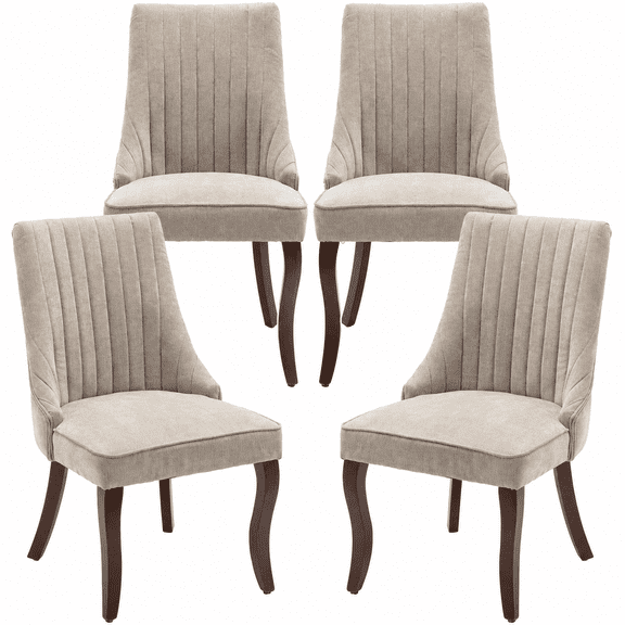 Dining Chairs Set of 4, PAPROOS Velvet Upholstered Dining Chairs, Farmhouse Accent Chair Side Chair with High Backrest and Solid Wood Legs, Kitchen Chair for Dining Kitchen Living Room, Beige