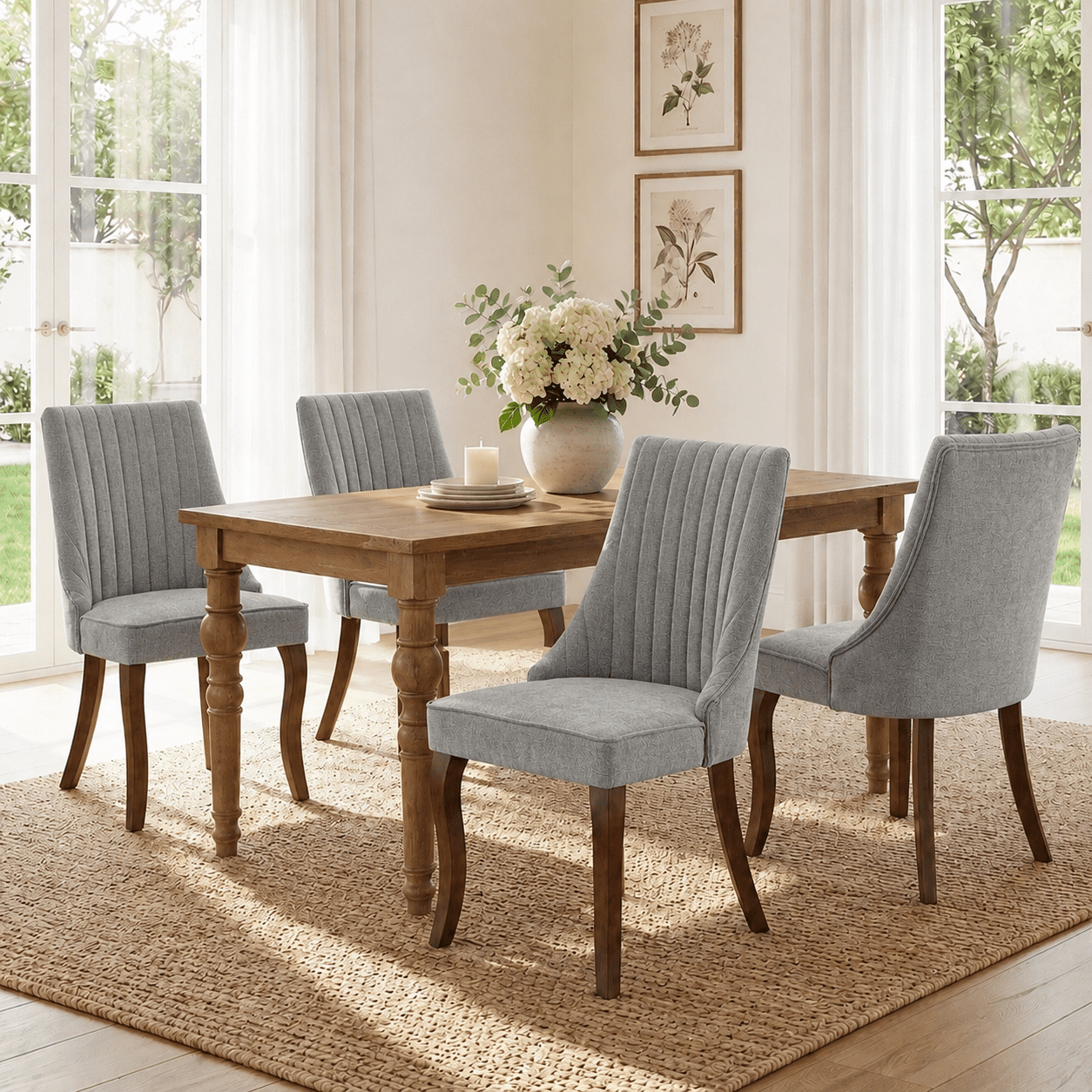 Dining Chairs Set of 4, PAPROOS Velvet Upholstered Dining Chairs, Farmhouse Accent Chair Side Chair with High Backrest and Solid Wood Legs, Kitchen Chair for Dining Kitchen Living Room, Gray