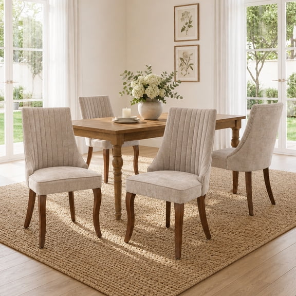 Dining Chairs Set of 4, PAPROOS Velvet Upholstered Dining Chairs, Farmhouse Accent Chair Side Chair with High Backrest and Solid Wood Legs, Kitchen Chair for Dining Kitchen Living Room, Beige