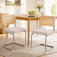 thumbnail image 1 of Dining Chairs Set of 2, PAPROOS Velvet Upholstered Dining Chairs, Rattan Kitchen Dining Chairs with Cane Back and Stainless Steel Chrome Legs, Beige Dining Room Chairs Set for Kitchen Dining Room, 1 of 10