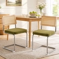 thumbnail image 1 of Dining Chairs Set of 2, PAPROOS Velvet Upholstered Kitchen Chairs, Mid Century Dining Room Side Chairs Sett with Cane Back and Stainless Steel Chrome Legs for Kitchen Living Room, Olive Green, 1 of 11