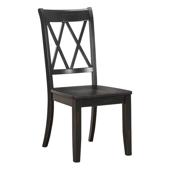 Dining Chairs, Set of 2 Pine Veneer Side Chairs with Transitional Double-X Back Design, Black Finish Wood Frame, 18.5" x 23" x 40"H, 250lbs Capacity for Casual Dining Room Seating