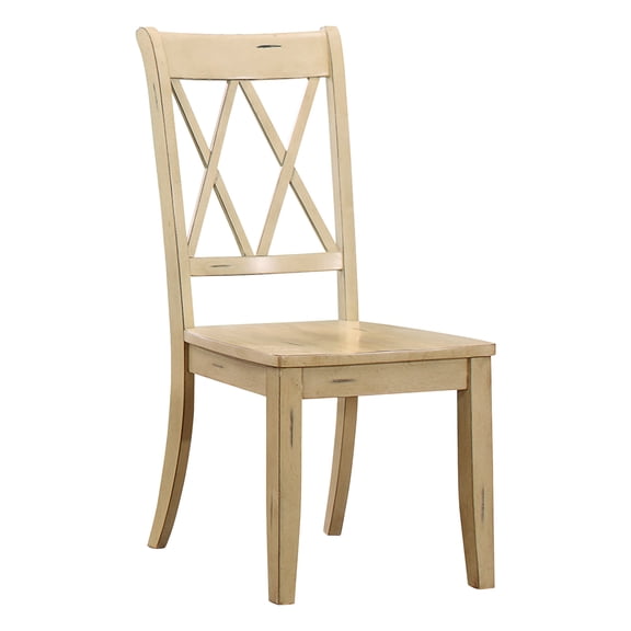Dining Chairs Set of 2, Pine Veneer Wood Side Chairs with Transitional Double-X Back Design, Buttermilk Natural Finish, 18.5" x 23" x 40"H, for Casual Country Dining Room Seating