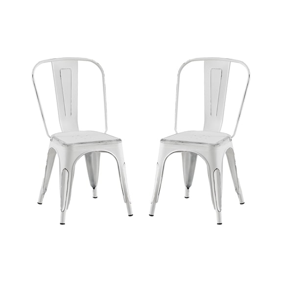 Dining Chairs Set of 2 Sanded Matte White Industrial Metal Dining Chairs 18 Inch Seat Height Stackable, Indoor Outdoor, Lightweight Easy-Clean Surface, Easy Assembly, Durable Modern Design, For Kitc