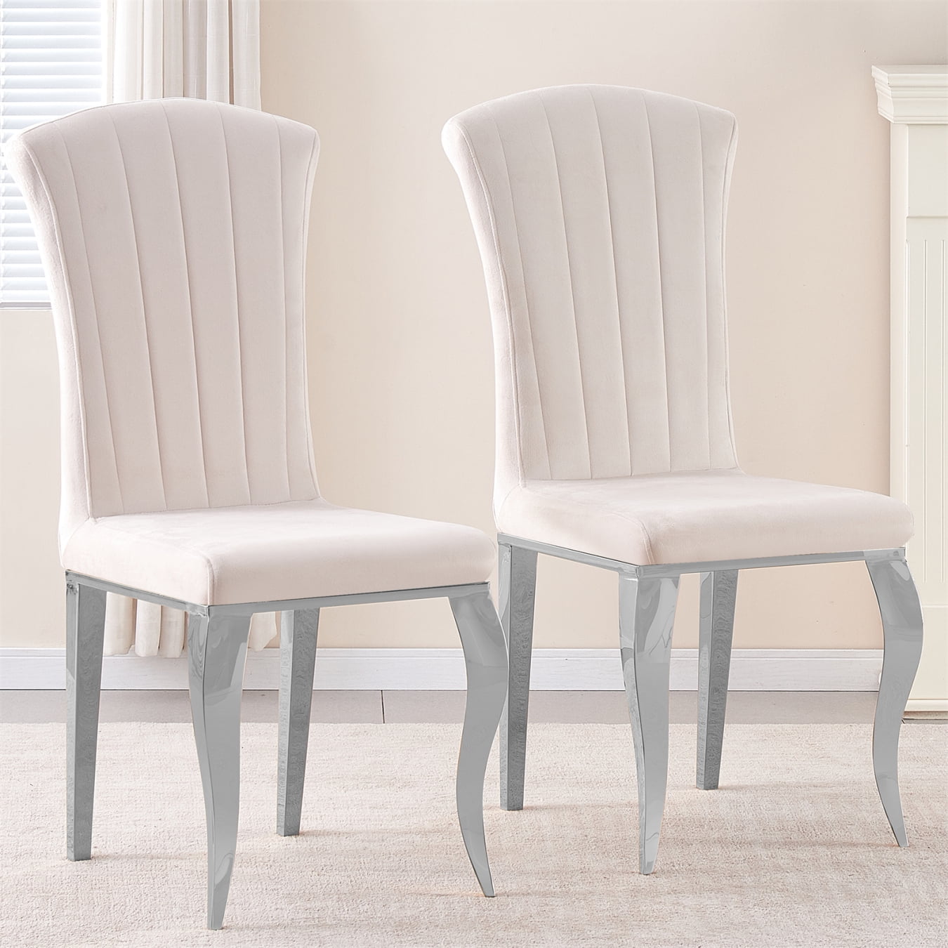 Dining Chairs Set of 2, Dining Chairs with Sliver Legs, Classic Chairs