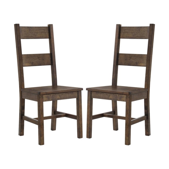 Dining Chairs Set of 2, Solid Asian Hardwood Ladder Back Seats with Rustic Golden Brown Finish, 18.75 Inch Seat Height, Traditional Farmhouse Style for Dining Room and Kitchen