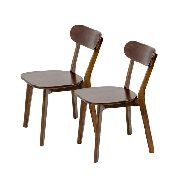 Dining Chairs, Set of 2 Solid Wood Mid Century Modern Design with Ergonomic Curved Backrest and Adjustable Foot Pads, for Dining Room and Kitchen, Walnut