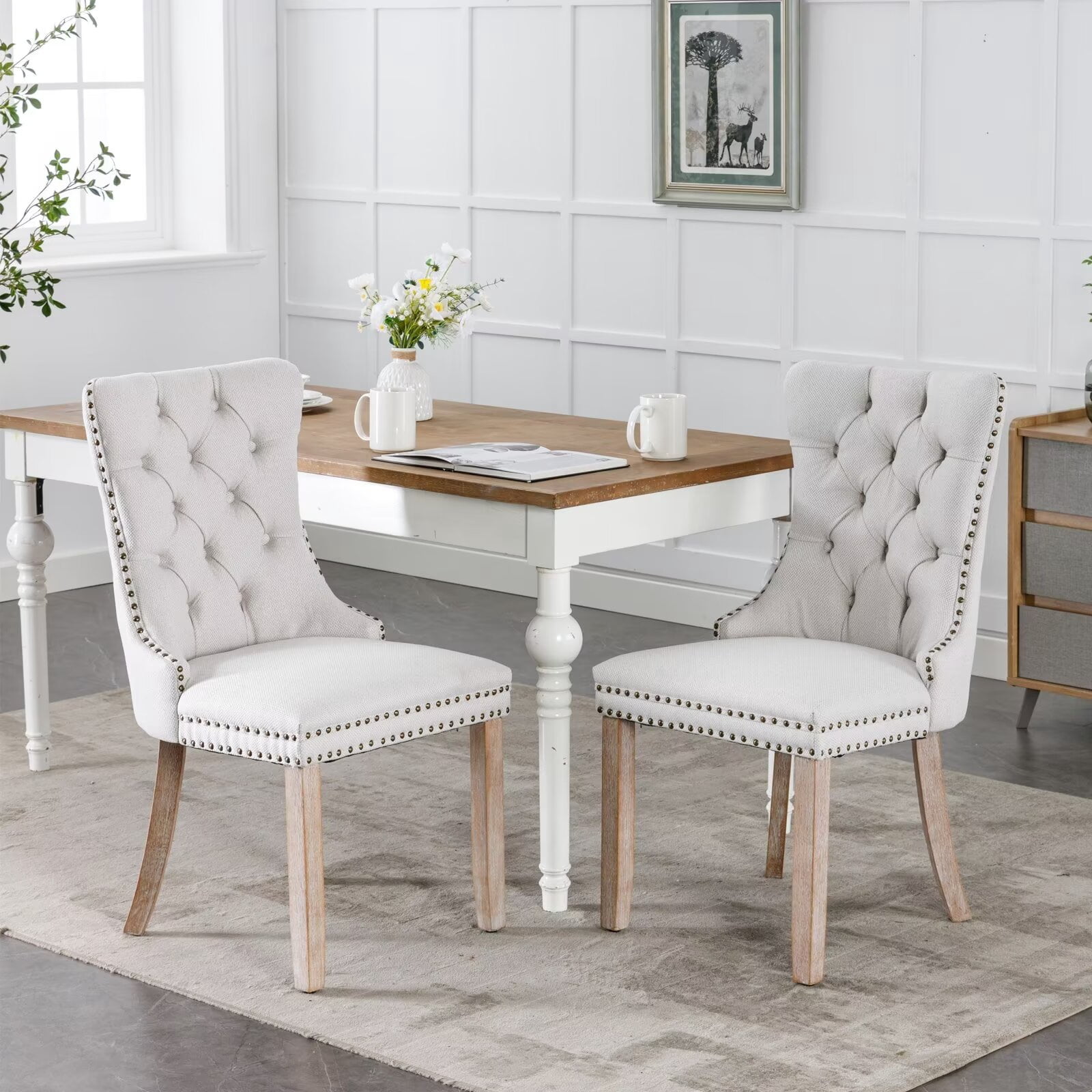 Dining Chairs Set of 2, Tufted Upholstered Dining Room Chairs with ...