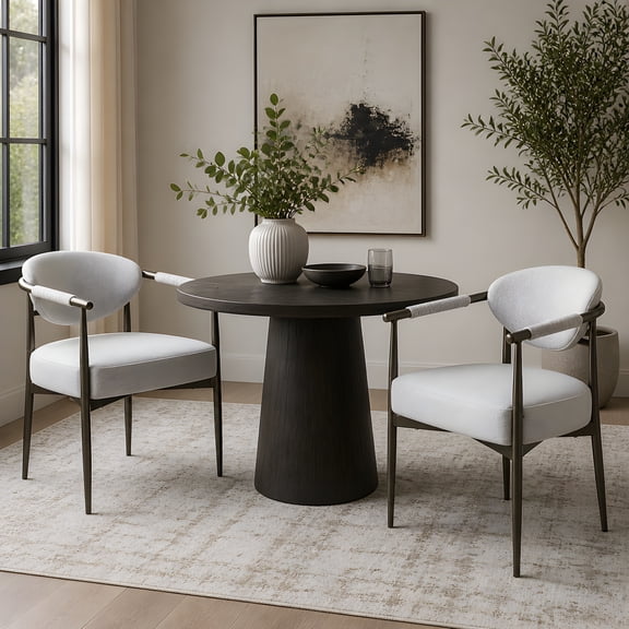 Dining Chairs, Set of 2 Upholstered Armchairs with Bronze Iron Frame and 3.94" Beige Cushion, Modern Toothpick Leg Design for Kitchen and Dining Room, 22.25W x 25.5D x 30H