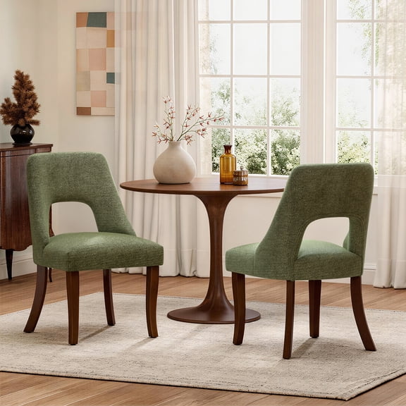 Dining Chairs Set of 2, Upholstered Chenille Fabric Dining Chairs with Curved Solid Rubberwood Legs, Mid-Century Modern Ergonomic Padded Kitchen Dining Room Side Chairs for Home Cafe Restaurant