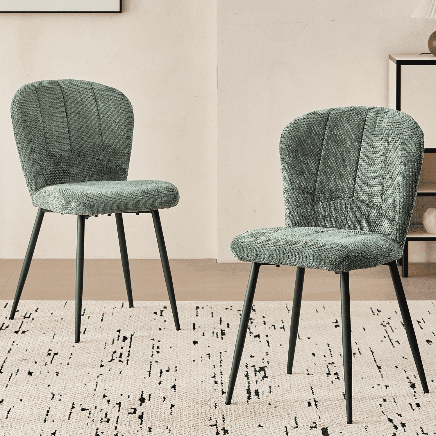 Dining Chairs Set of 2, Upholstered Chenille Fabric Kitchen Chairs With Metal Legs, Wingback Elegant Tufted Accent Vanity Chair For Dinner, Bedroom, Living Room, Apartment, Green