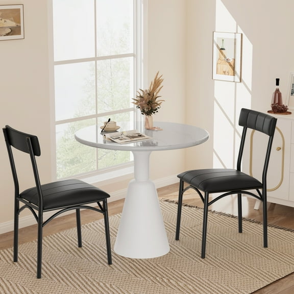 Dining Chairs Set of 2, Upholstered Dining Chairs with Back, PU Leather Kitchen Dining Chair, Black Chairs for Kitchen, Apartment, Living Room, Comfortable Seat, Easy Assembly, Classic Black