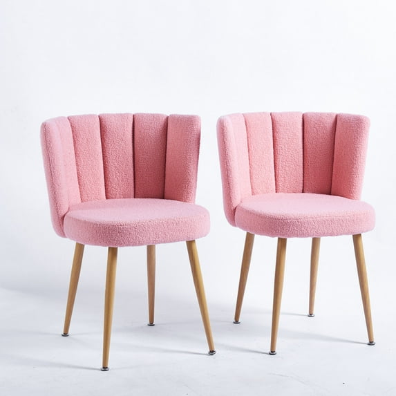 Dining Chairs Set of 2,Upholstered Dining Side Chairs with Wood Legs and Comfy Backrest,Modern Simple Style Soft Padded Seat,Tufted Armless Leisure Chair for Living Room, Bedroom, Kitchen,Pink
