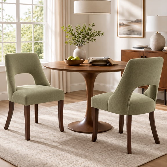 LEGAHOME Dining Chairs Set of 2, Upholstered Dining Room Chairs with Curved Backrest, Mid-Century Wooden Kitchen Chairs for 300lbs Weight Capacity, Green
