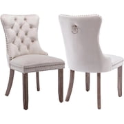 Dining Chairs Set of 2, Upholstered High-End Tufted Dining Room Chair with Back Ring and Nailhead Trim, Modern Velvet Kitchen Chairs with Solid Wood Legs for Kitchen, Home,Beige